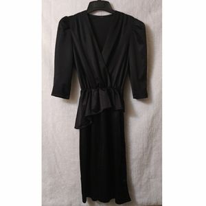 Vintage 80's-90's Black Satin Ruffle/Pleated Dress